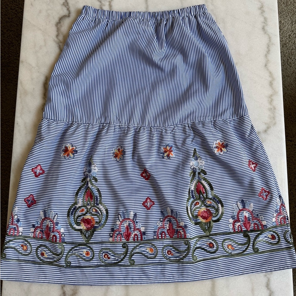 Magic Blue Embellished Tiered Midi Skirt